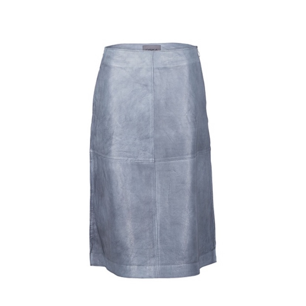 OSKA cowhide leather Blue midi skirt size L (used)